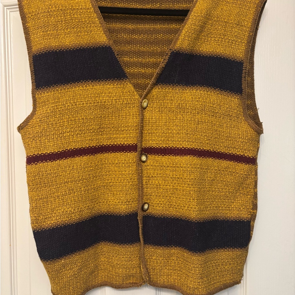 Oversized mustard and Navy Striped Sweater Vest